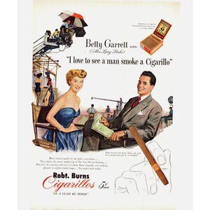 1951 Robt. Burns Cigarillos Betty Garrett Movie Set Vintage Print Ad Wall Art